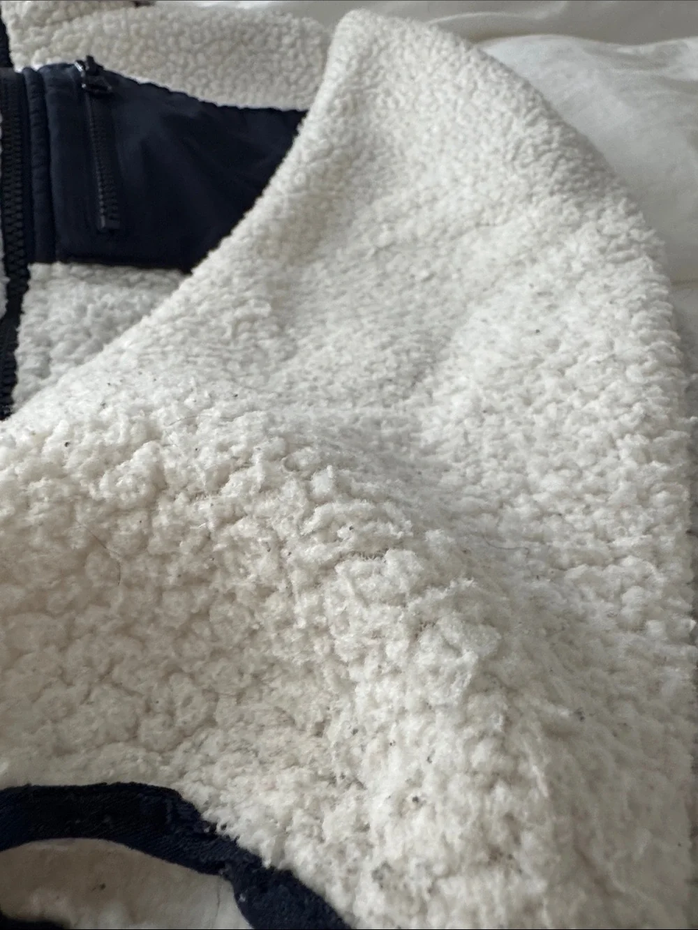 GAP Cream Sherpa Jacket with Navy Chest Pocket
